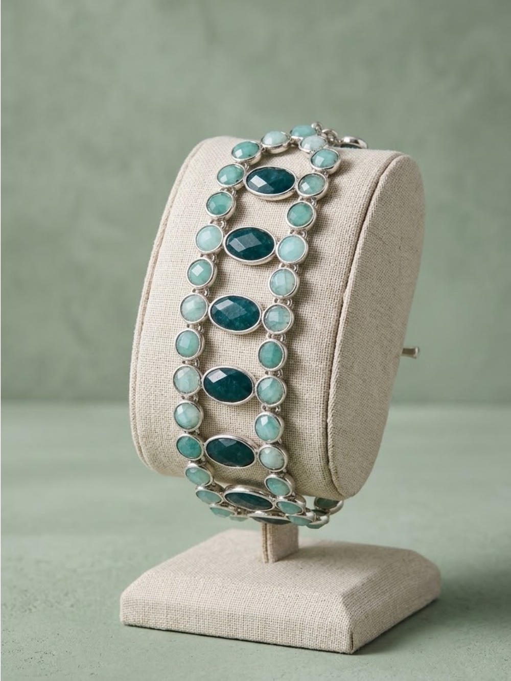 Lucky Brand Silver -Tone Green Quartz Statement Toggle Bracelet 2649